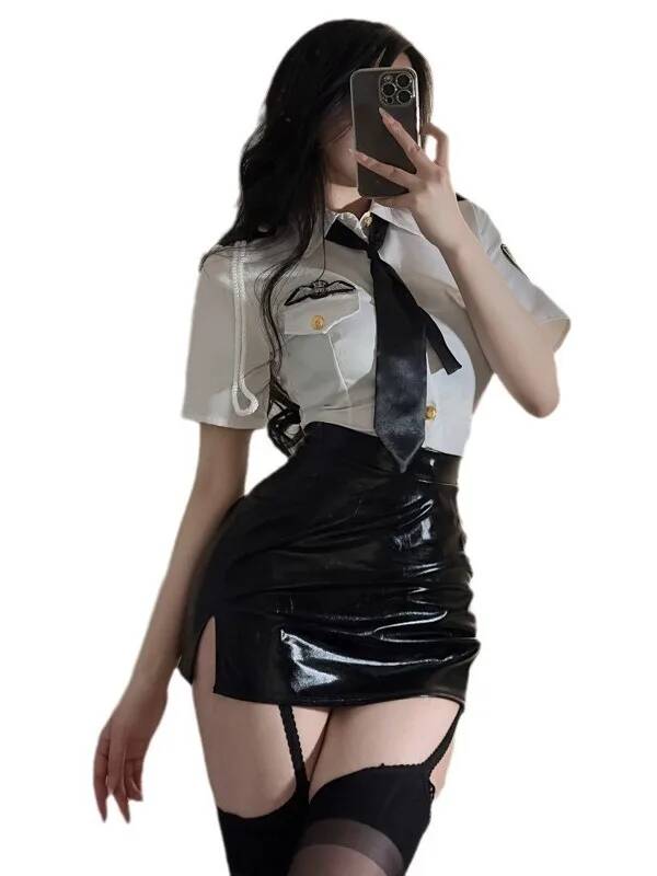 Summer Quotes - Sexy Flight Attendant Clothes Turn-down Collar