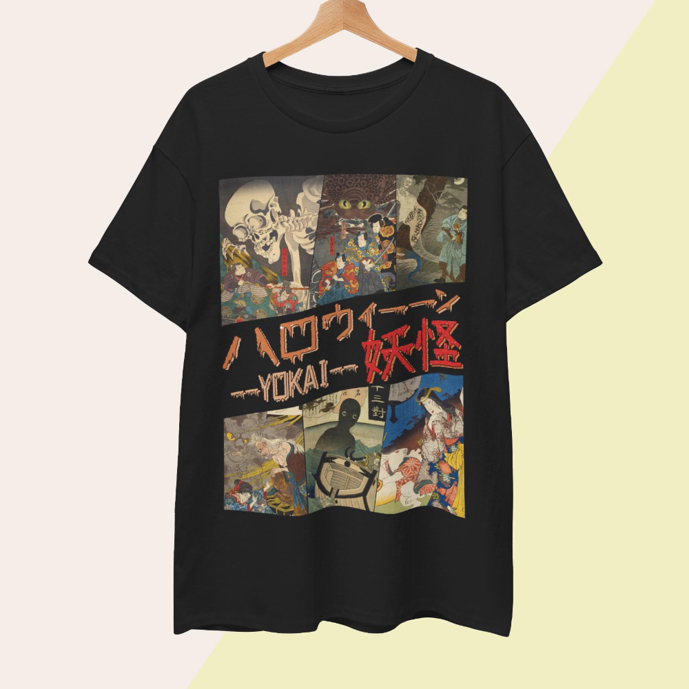 Japanese Summer Clothing Men - Vintage Yokai T-Shirt Utagawa Japanese Gothic