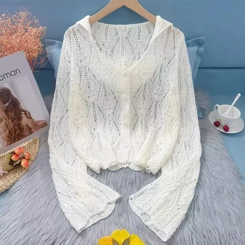 Summer Clothing Yarn - Cardigan Women Hollow Out Cropped Summer