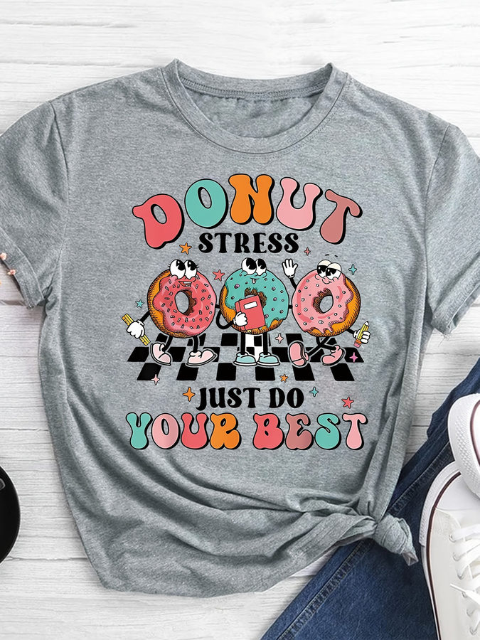 Summer Clothing Italy - Cartoon Donut Print T-shirt, Short Sleeve
