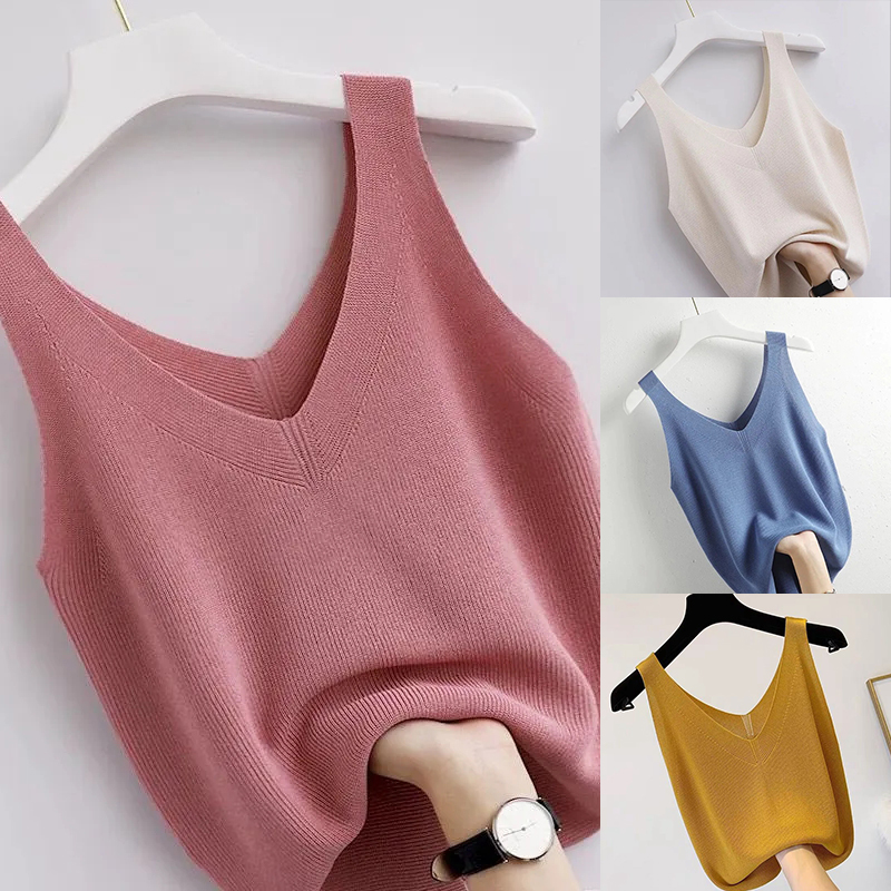 Summer Zara - Knitting Vintage Tank Top V-Neck Sleeveless