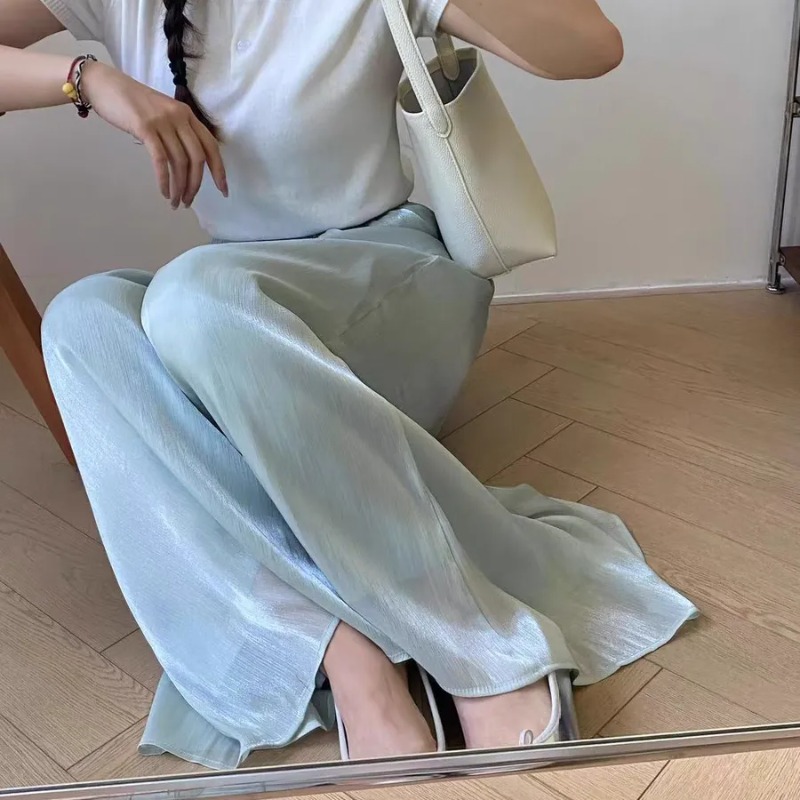 Palazzo Pant Wide - Women's Glitter Sheer Wide Leg Pants