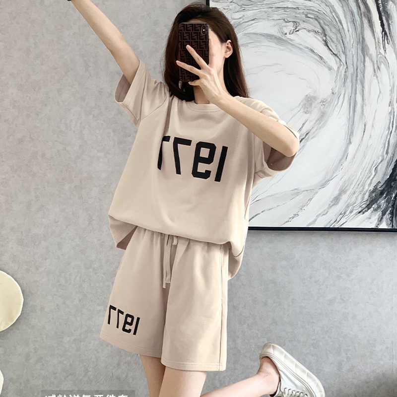 Summer Quotes - 2-Piece Letter Print Casual Tracksuit, Loose