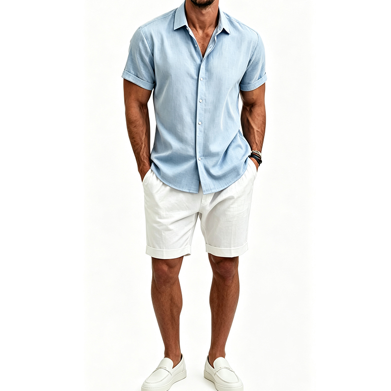 Summer Clothing Mens - Men's Cotton Linen Shirt Set Summer