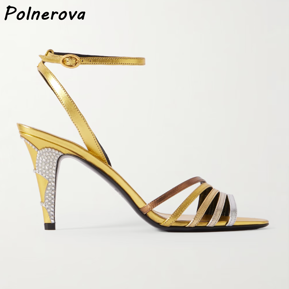 Gold Silvery Rhinestone Heels  - Summer Clothing Sale Women recension och pris