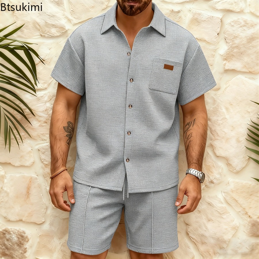 Men's Casual Waffle Solid Colo - Summer Clothing Men Fashion recension och pris