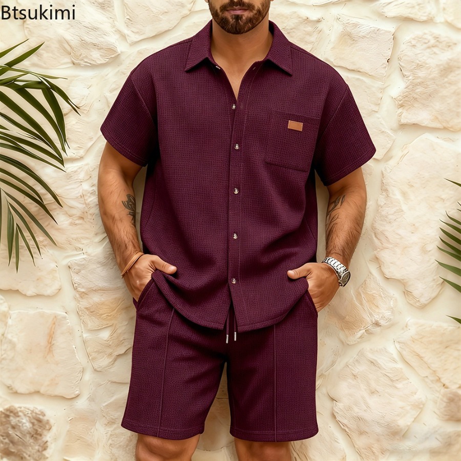 Men's Casual Waffle Solid Colo - Summer Clothing Men Fashion recension och pris