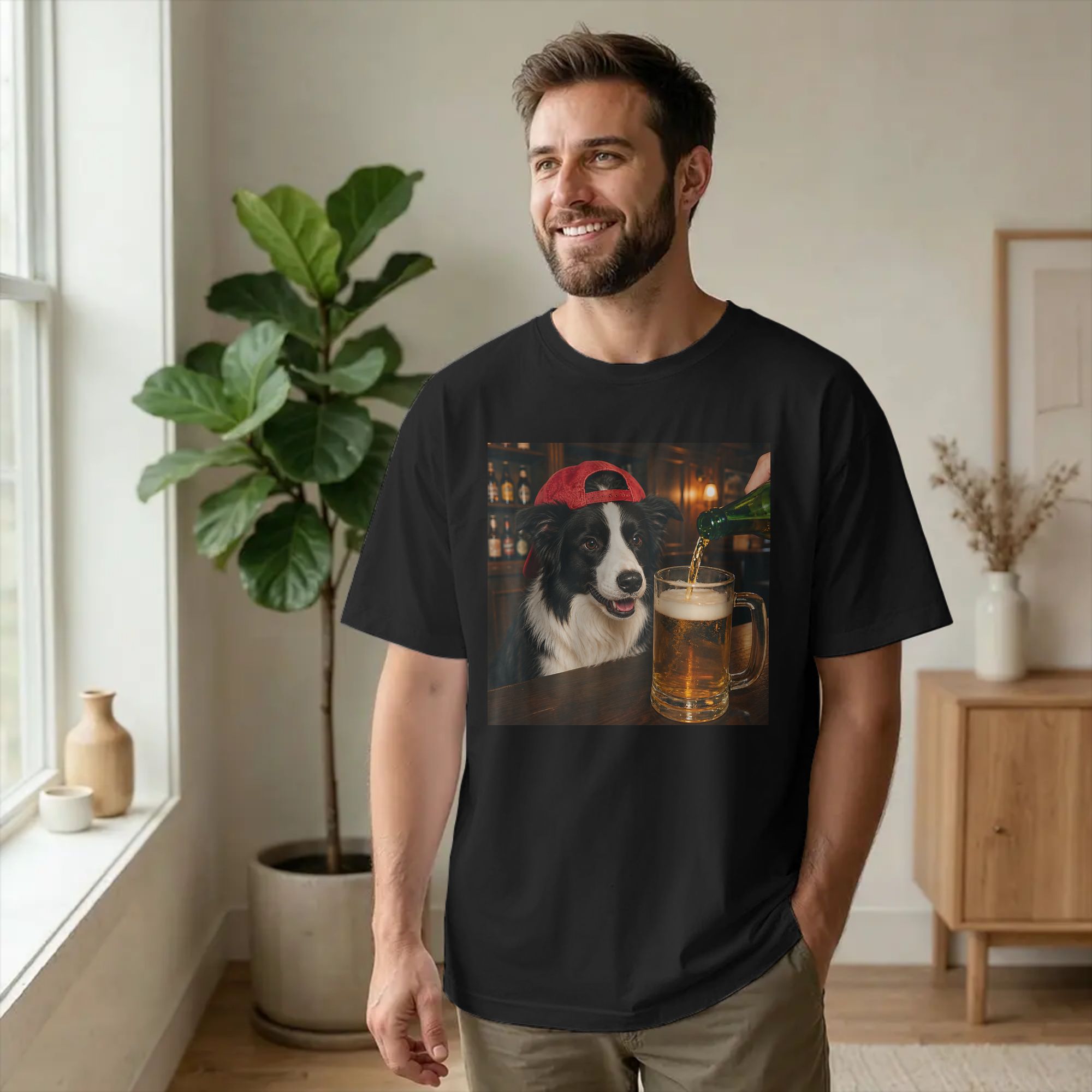 Men Border Collie Drinking Bee - Summer Clothing Ideas Men recension och pris