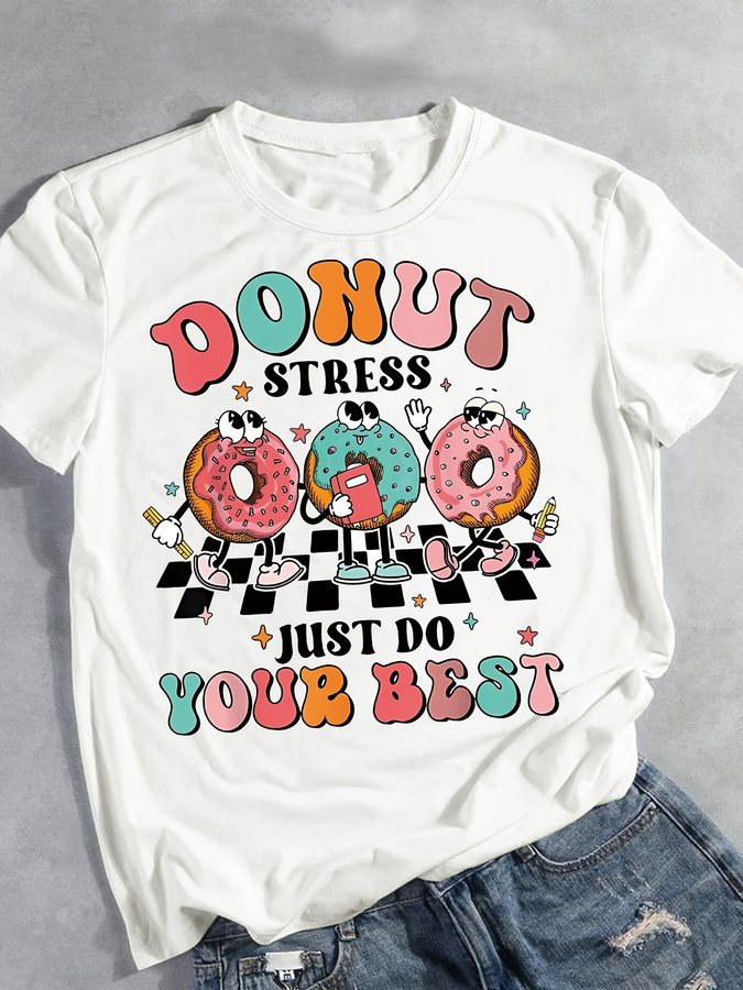 Cartoon Donut Print T-shirt, S - Summer Clothing Italy recension och pris