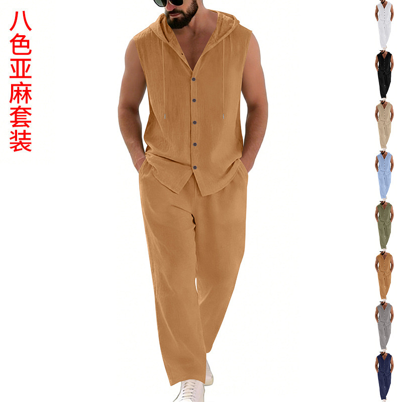 Men's Casual Linen Suit Hooded - Summer Clothing Mens recension och pris