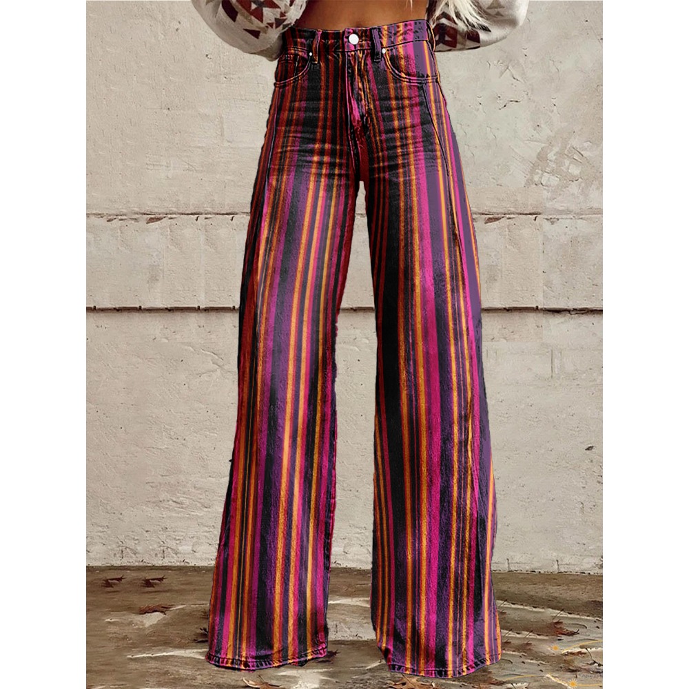 Retro Stripe Flare Pants for W - Palazzo Pant Wide recension och pris