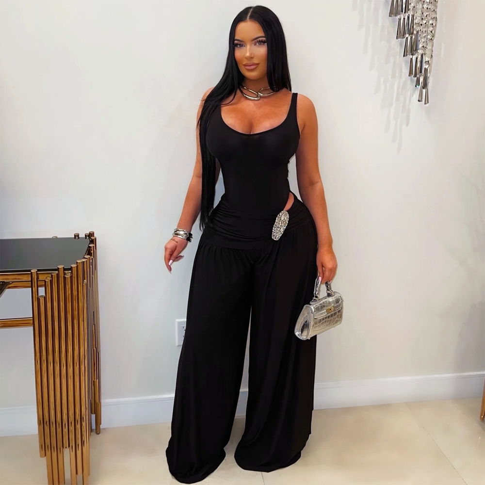 Solid Color 2 Piece Woman Set  - Palazzo Pant Wide recension och pris
