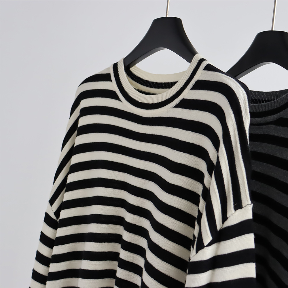 Crew Neck Striped Knitted Pull - Summer Clothing Yarn recension och pris
