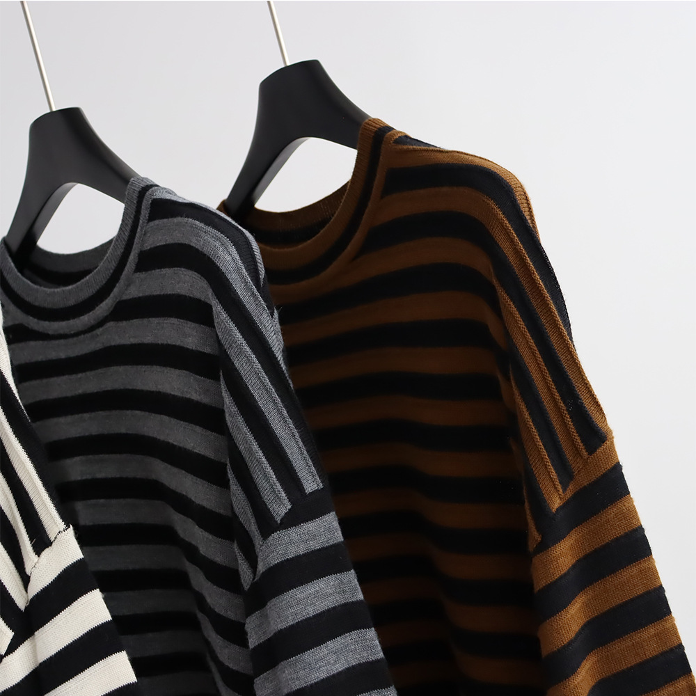 Crew Neck Striped Knitted Pull - Summer Clothing Yarn recension och pris